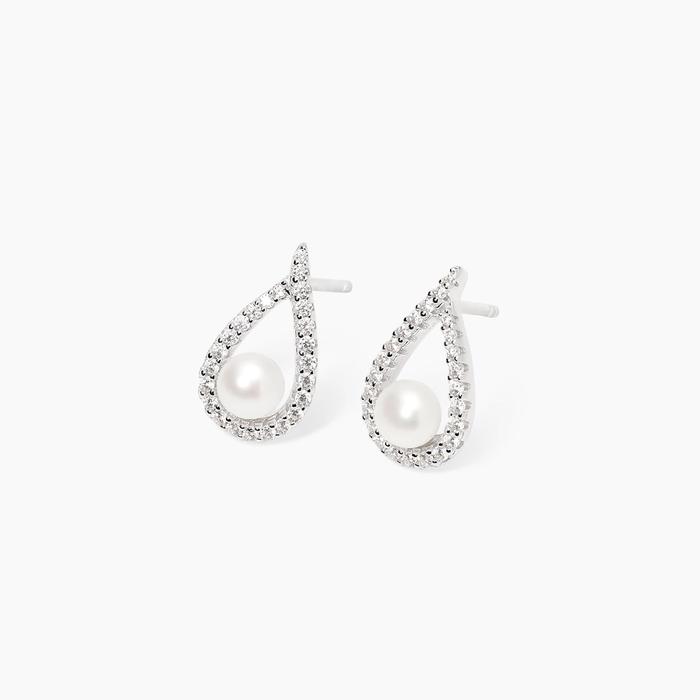 Orecchini a goccia con zirconi e perle coltivate ONE