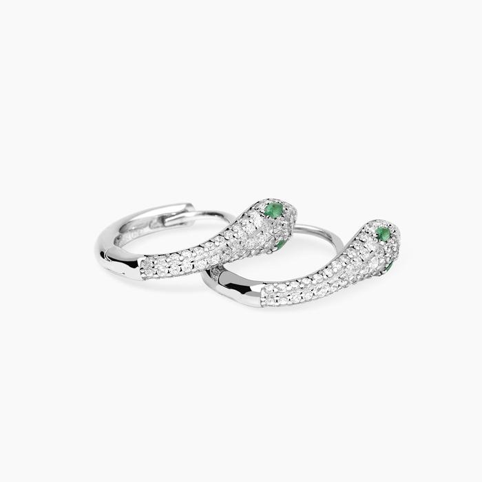 Orecchini a cerchio in argento con serpente e smeraldi sintetici SNAKE