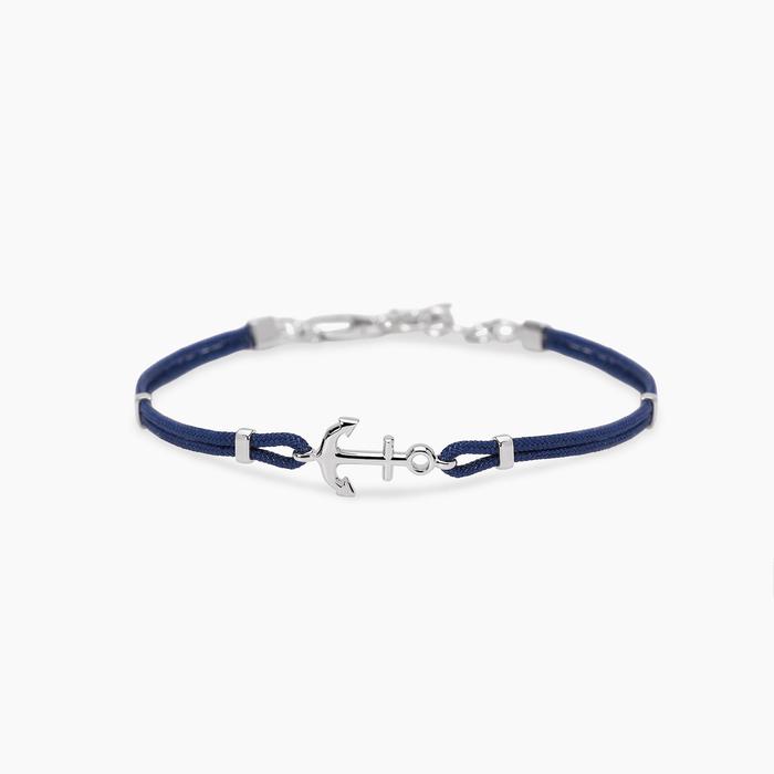 Bracciale da uomo in nylon con ancora in argento NAVY RULE