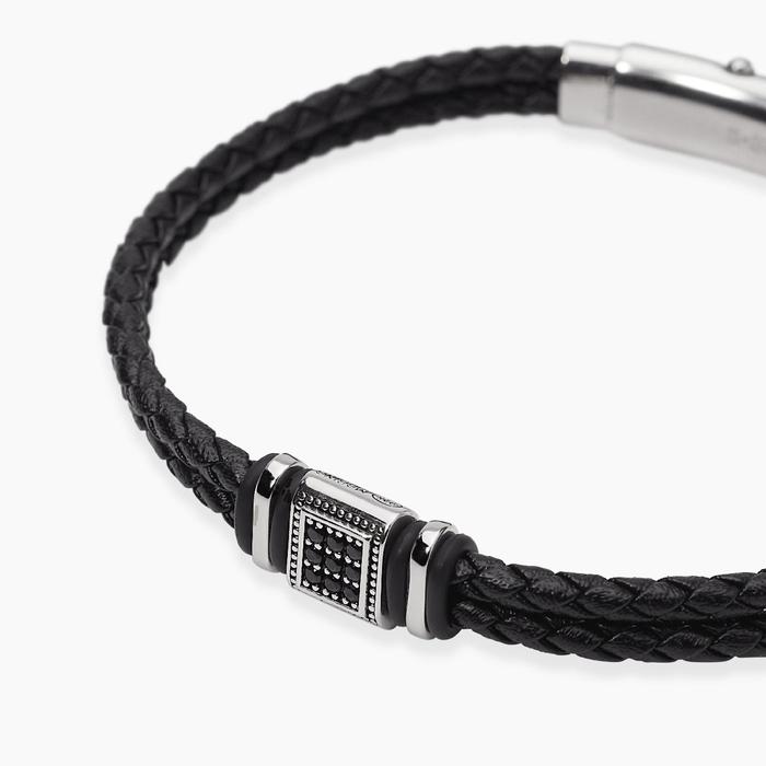 Bracciale in lab leather e zirconi neri da uomo PRIMO CAPITANO