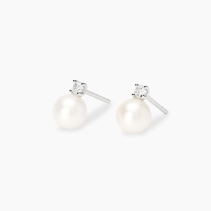 Orecchini con perle coltivate e diamanti lab-grown 0,06 carati MY DIAMOND