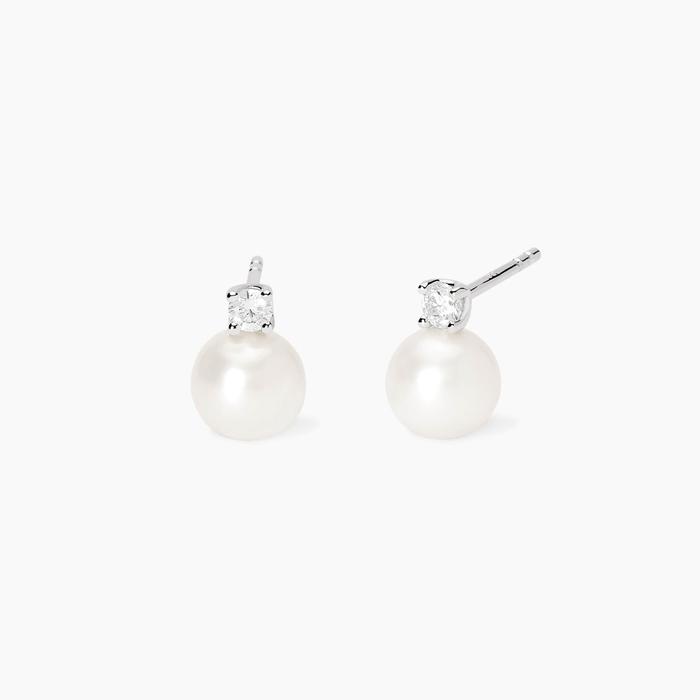 Orecchini con perle coltivate e diamanti lab-grown 0,06 carati MY DIAMOND