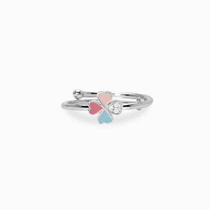 Anello con quadrifoglio smaltato e zirconi CERCAMI