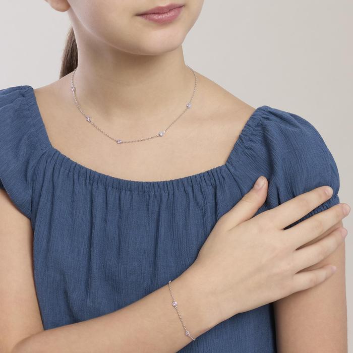 Bracciale bambina in argento con cuori in zirconi rosa PETIT CŒUR