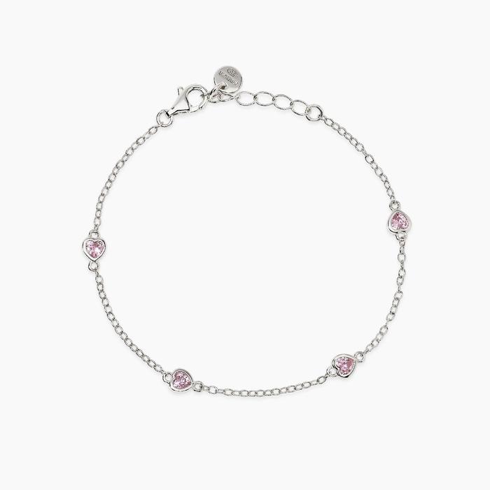 Bracciale bambina in argento con cuori in zirconi rosa PETIT CŒUR