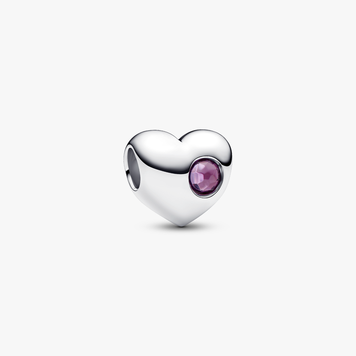 Charm Cuore con Pietra Viola Febbraio da incidere