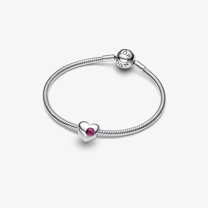 Charm Cuore con Pietra Rossa Luglio da incidere