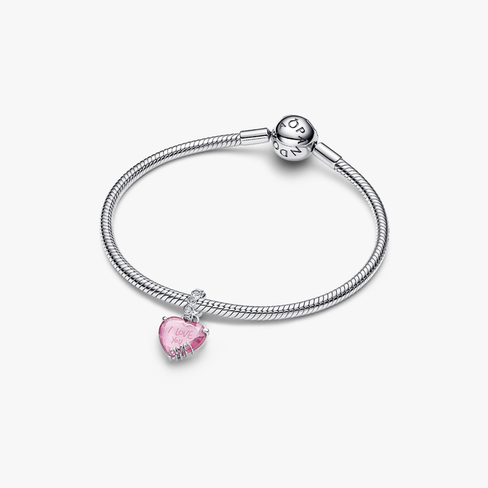 Charm Pendente Cuore Rosa Ti Voglio Bene Mamma
