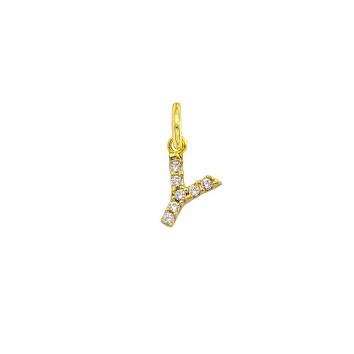 Charm Lettera Y in Oro e Zirconi