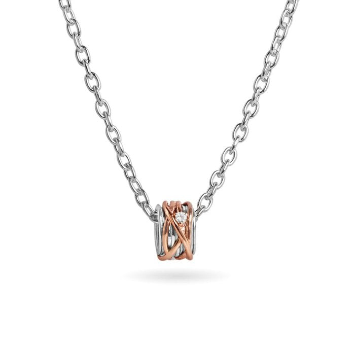 Filodellavita Mini 13 fili in Argento 925, Oro Rosa 9kt con diamantino e collana in Argento 925 e chiusura in Oro Rosa 9kt