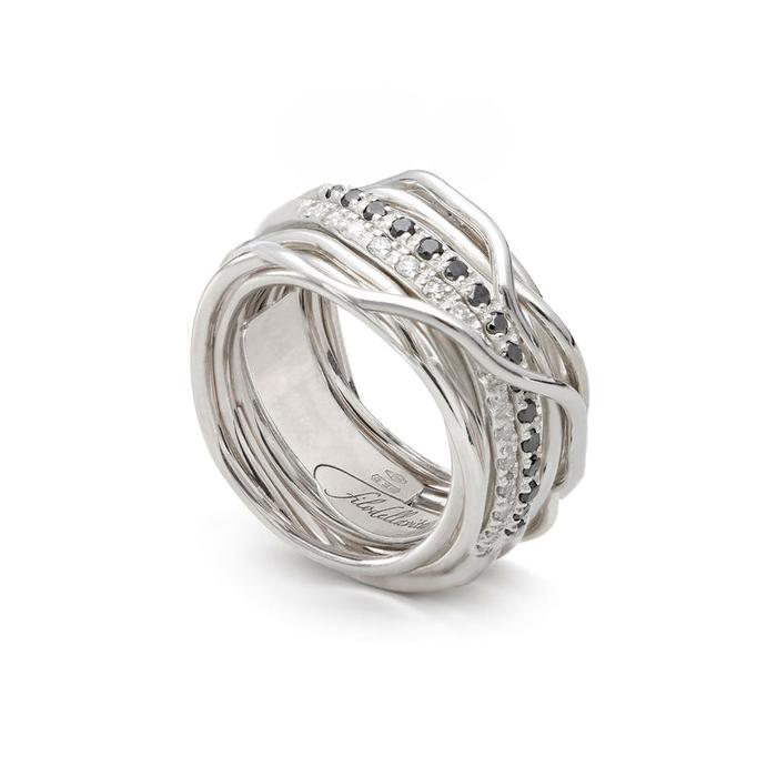 Filodellavita Classic 13 Fili in Argento 950 con doppia riviere di Diamanti Bianchi e Diamanti Neri