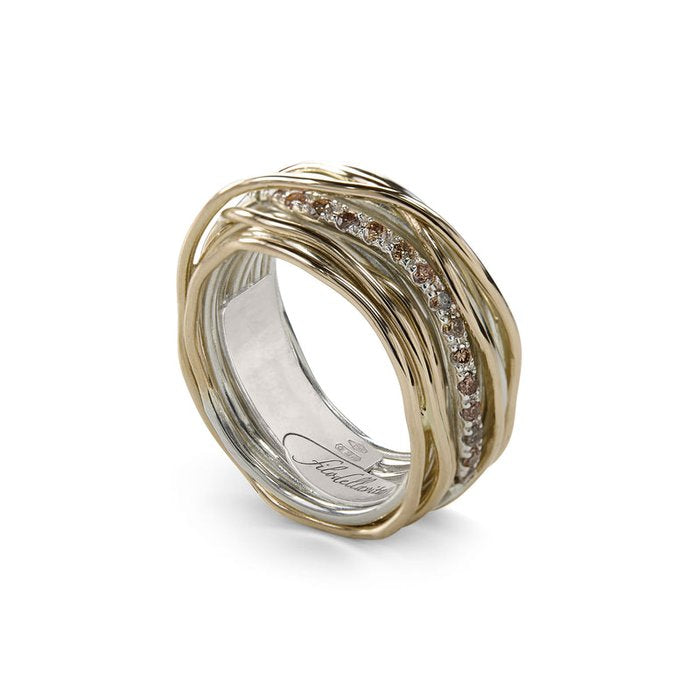 Filodellavita Classic - 13 fili in Oro Giallo 9kt, Argento 925 e 16 Diamanti Black Brown