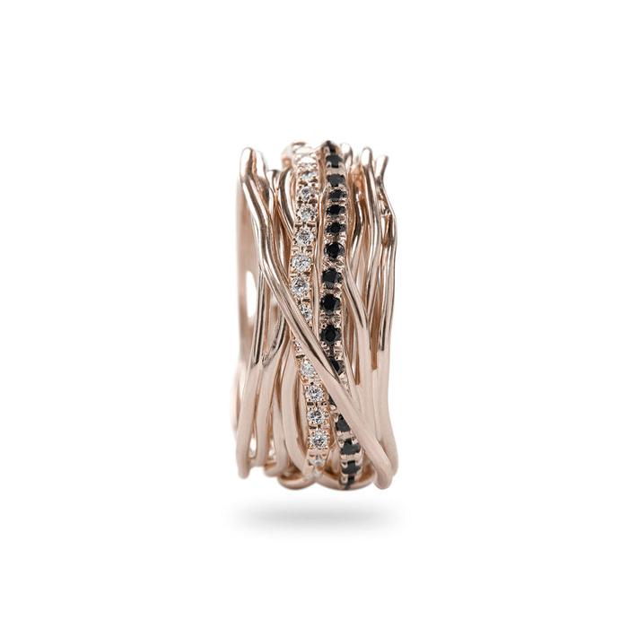 Filodellavita Classic 13 Fili in Oro Rosa 9 kt con doppia rivière di Diamanti Bianchi e Diamanti Neri