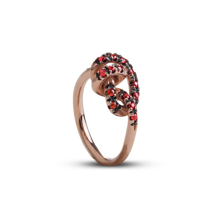 Anello Nodi d'Amore in Oro Rosa 9kt e pavé di Rubini