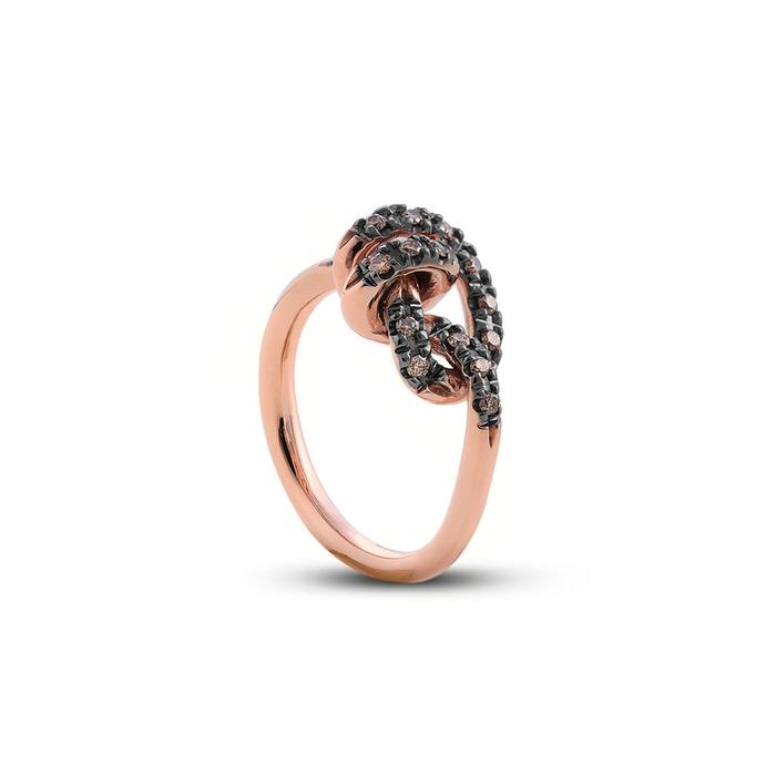 Anello Nodi d'Amore in Oro Rosa 9kt e Diamanti Black Brown