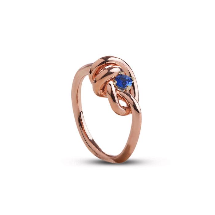 Anello Nodi d'Amore in Oro Rosa 9kt con Zaffiro Blu