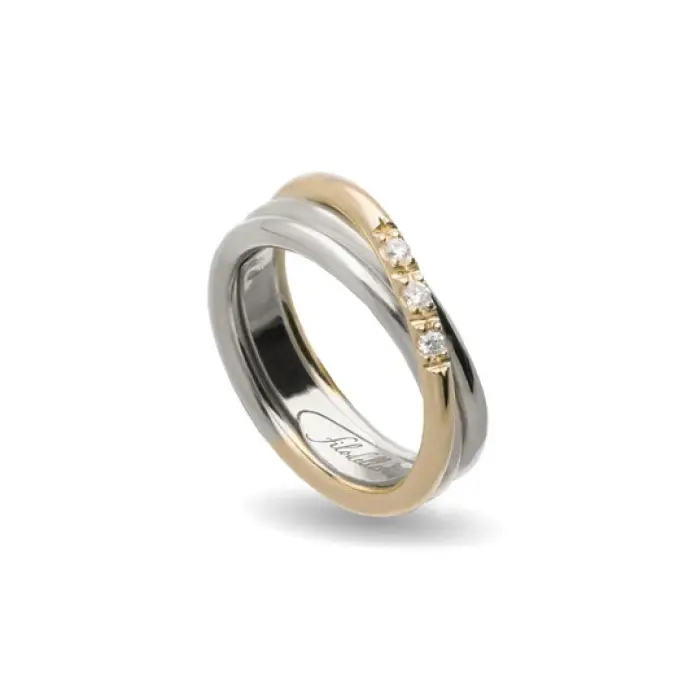 Filodellavita Classic 3 fili spesso in Giallo 9kt, Argento 925 e 3 Diamanti Bianchi