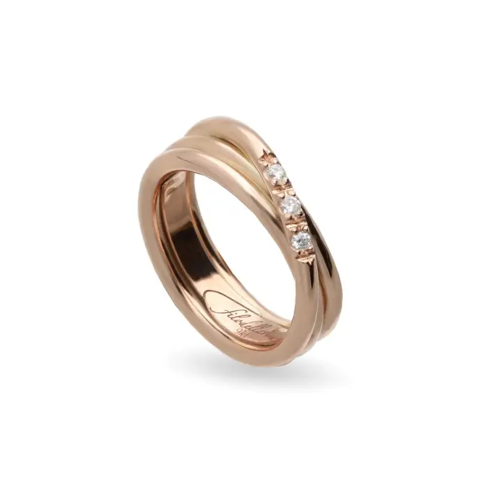 Filodellavita Classic 3 fili spesso in Oro Rosa Giallo 9kt e 3 Diamanti Bianchi