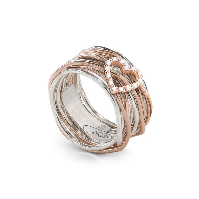 Filodellavita Classic 13 fili in Argento 925, Oro Rosa/Giallo 9kt e cuore di Diamanti bianchi