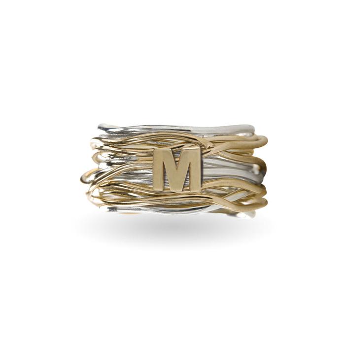 Anello Filodellavita Classic 13 fili in Argento 925 e Oro 9kt con iniziale in Oro 9kt