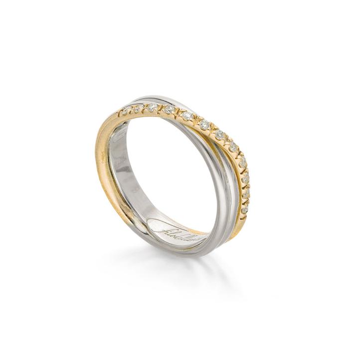 Filodellavita Classic 3 fili in Oro Giallo Rosa 9kt Argento e Diamanti Bianchi