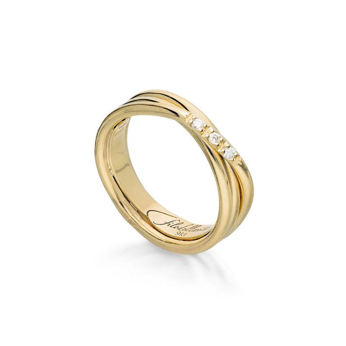 Filodellavita Classic 3 fili Giallo 9kt e 3 Diamanti Bianchi