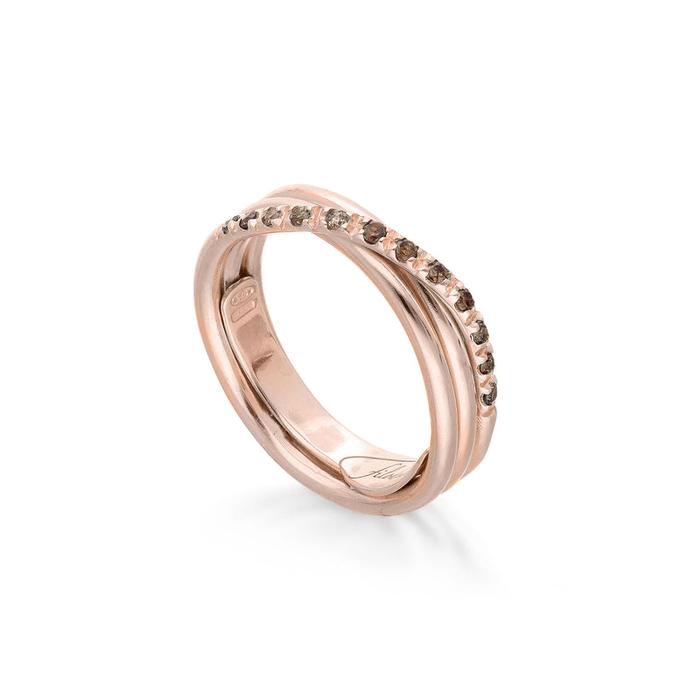 Filodellavita Classic 3 fili in Oro Rosa 9kt e 12 Diamanti Brown
