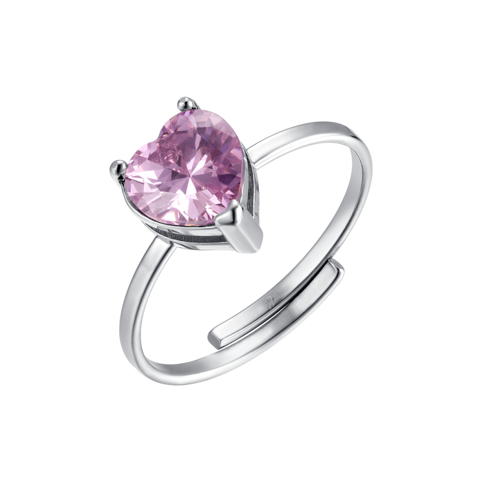 ANELLO DONNA IN ACCIAIO CON CRISTALLO ROSA A FORMA DI CUORE