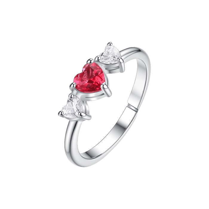 ANELLO DONNA IN ACCIAIO CON CUORI CON ZIRCONI BIANCHI E ROSSI