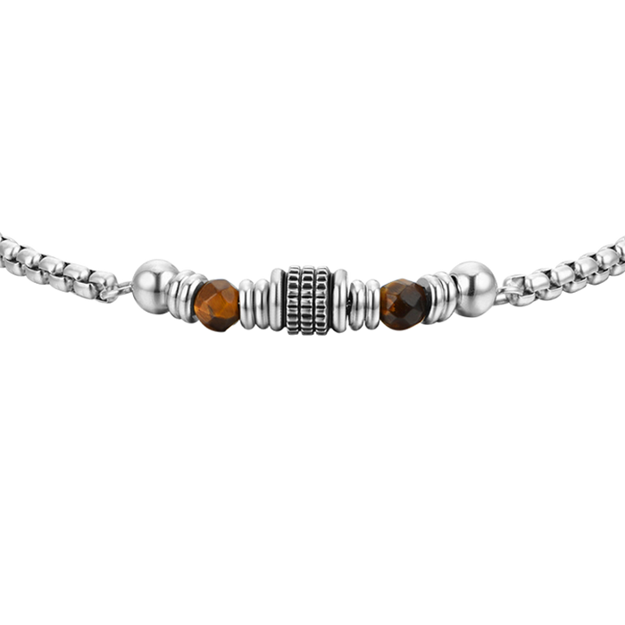 BRACCIALE UOMO IN ACCIAIO PIETRE OCCHIO DI TIGRE