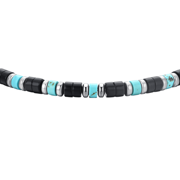 BRACCIALE UOMO IN ACCIAIO PIETRE AGATA E TURCHESI