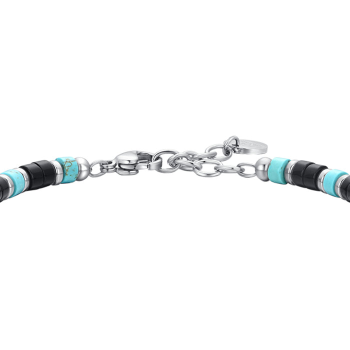 BRACCIALE UOMO IN ACCIAIO PIETRE AGATA E TURCHESI