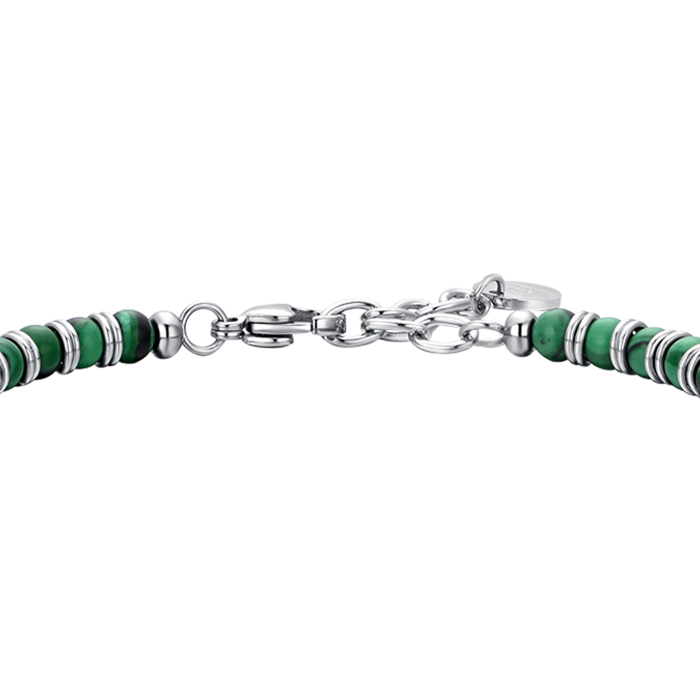 BRACCIALE UOMO IN ACCIAIO PIETRE VERDI ED ELEMENTI IN ACCIAIO