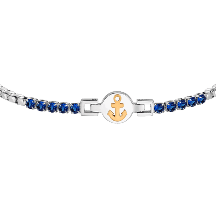 BRACCIALE TENNIS UOMO IN ACCIAIO CON ANCORA IP ROSE E ZIRCONI BLU