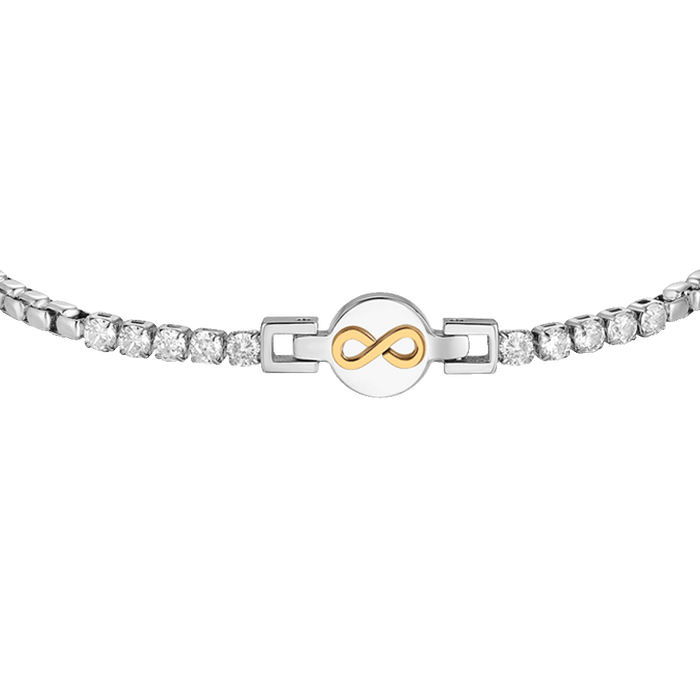 BRACCIALE TENNIS UOMO IN ACCIAIO CON INFINITO IP ROSE E ZIRCONI BIANCHI