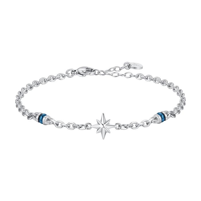 BRACCIALE UOMO IN ACCIAIO CON ROSA DEI VENTI ED ELEMENTI IN IP BLU