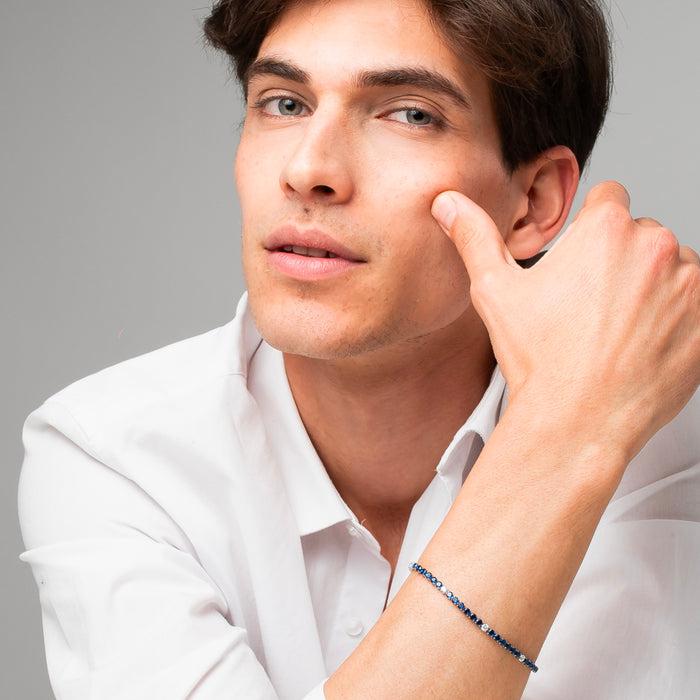 BRACCIALE UOMO IN ACCIAIO CON ZIRCONI BLU E BIANCHI