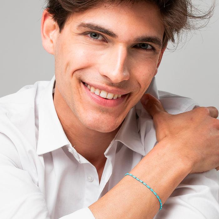 BRACCIALE UOMO IN ACCIAIO CON PIETRE TURCHESU ED EMATITE