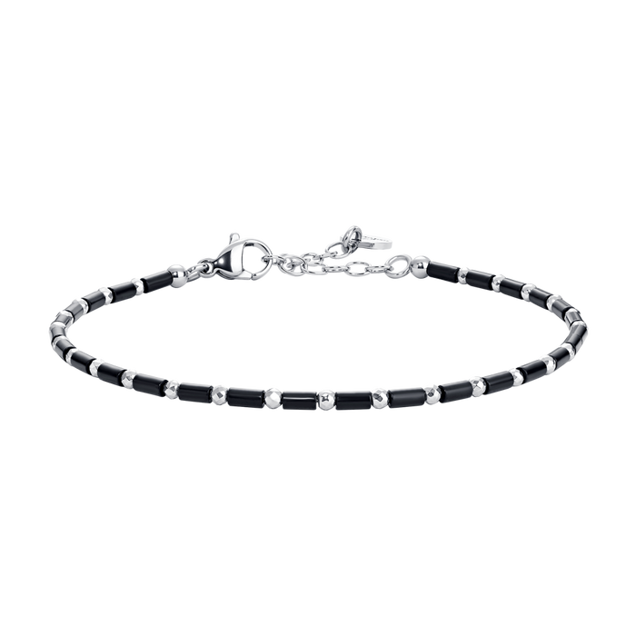 BRACCIALE UOMO IN ACCIAIO CON AGATA NERA ED EMATITE