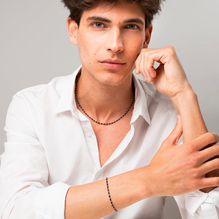BRACCIALE UOMO IN ACCIAIO CON AGATA NERA ED EMATITE