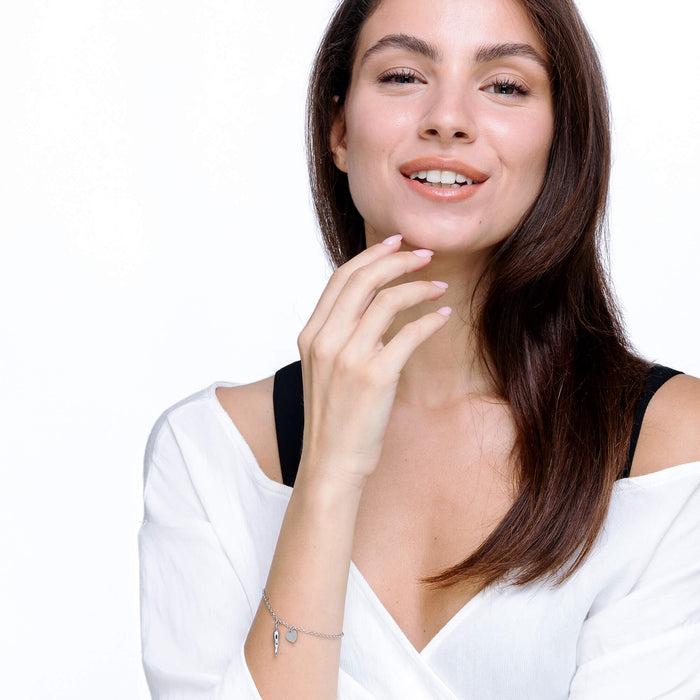 BRACCIALE DONNA IN ACCIAIO CON CUORE E CORNO