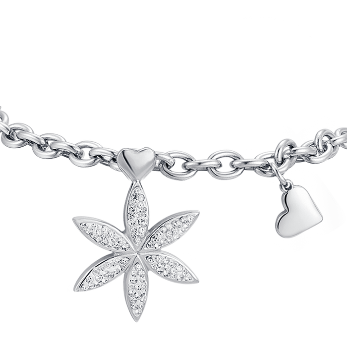 BRACCIALE DONNA IN ACCIAIO CON FIORE DELLA VITA CON CRISTALLI BIANCHI