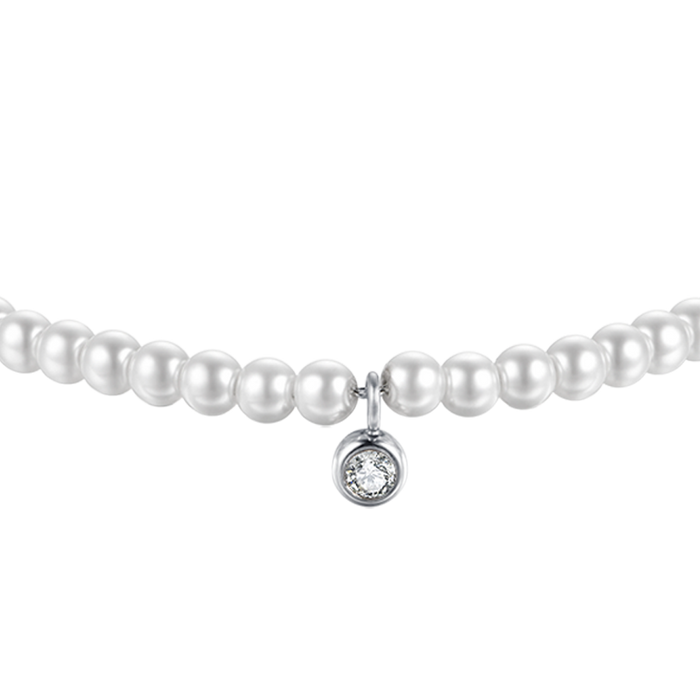 BRACCIALE DONNA IN ACCIAIO CON PERLE SINTETICHE CON CRISTALLO BIANCO