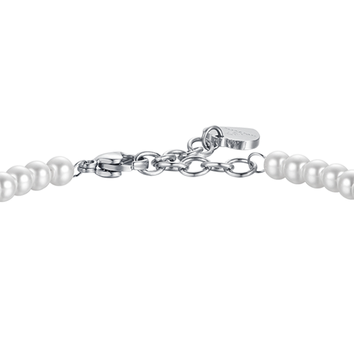 BRACCIALE DONNA IN ACCIAIO CON PERLE SINTETICHE CON CRISTALLO BIANCO