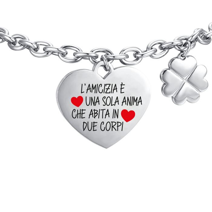 BRACCIALE DONNA IN ACCIAIO L'AMICIZIA E' UNA SOLA ANIMA CHE ABITA IN DUE CORPI