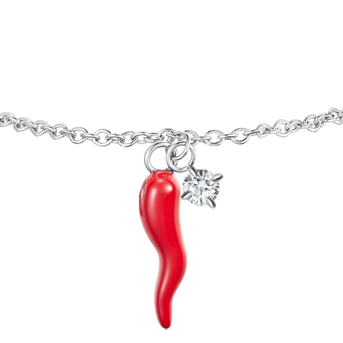 BRACCIALE IN ACCIAIO CON CORNO ROSSO E PUNTO LUCE
