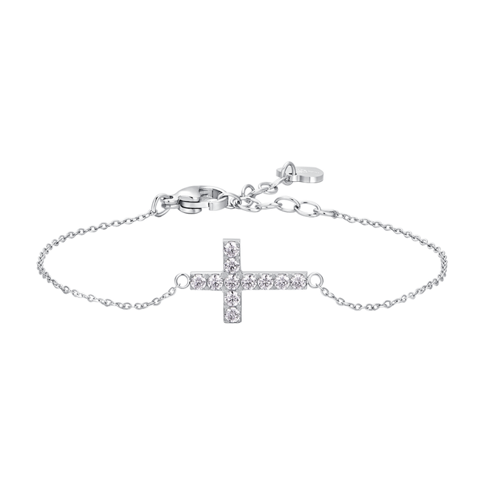BRACCIALE DONNA IN ACCIAIO CON CROCE E ZIRCONI BIANCHI