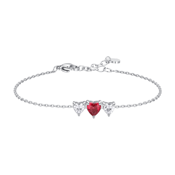 BRACCIALE DONNA IN ACCIAIO CON CUORI CON ZIRCONI BIANCHI E ROSSI