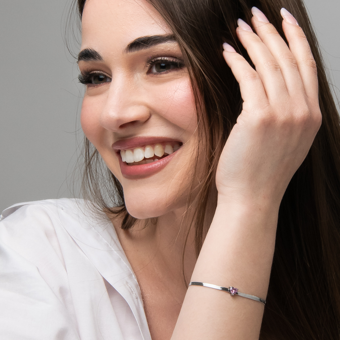 BRACCIALE DONNA IN ACCIAIO CON ZIRCONE ROSA