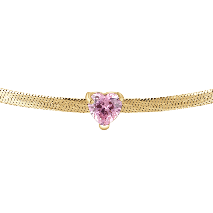 BRACCIALE DONNA IN ACCIAIO COLORE ORO CON ZIRCONE ROSA